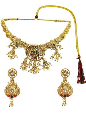 Gold plated kundan heritage necklace set 2