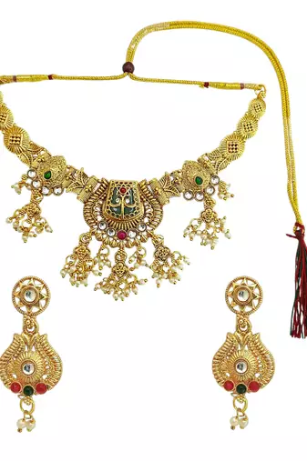 Gold plated kundan heritage necklace set