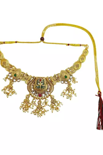 Gold plated kundan heritage necklace set