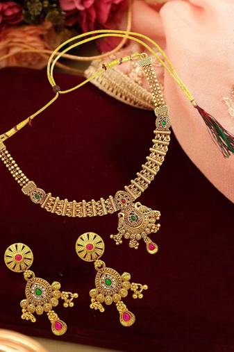 Gold plated filigree cz necklace set