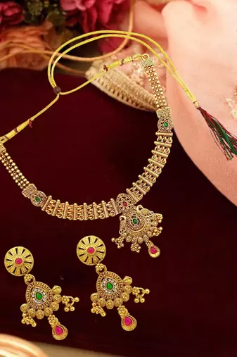 Gold plated filigree cz necklace set