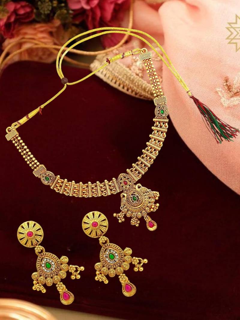Gold plated filigree cz necklace set