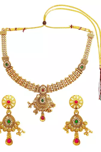 Gold plated filigree cz necklace set