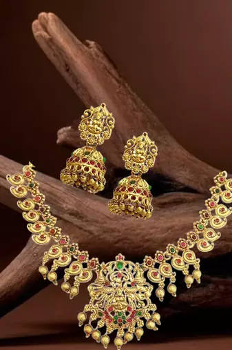 Traditional gold plated temple necklace set