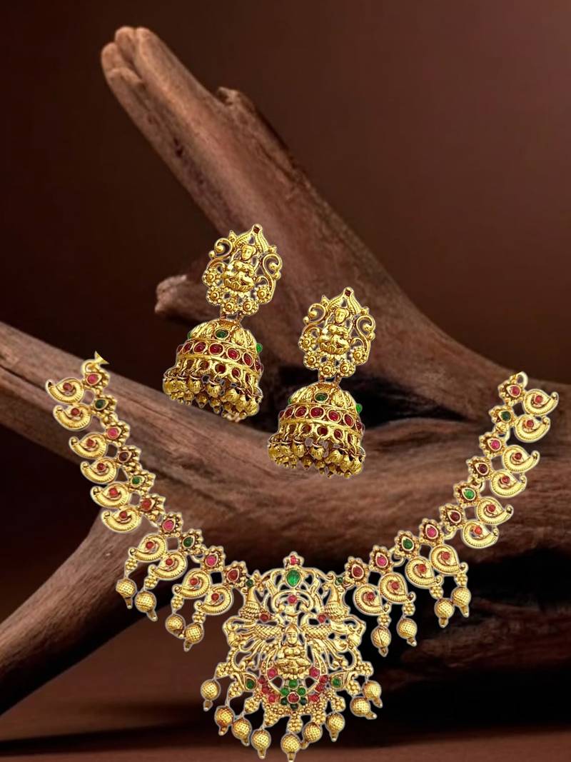 Traditional gold plated temple necklace set
