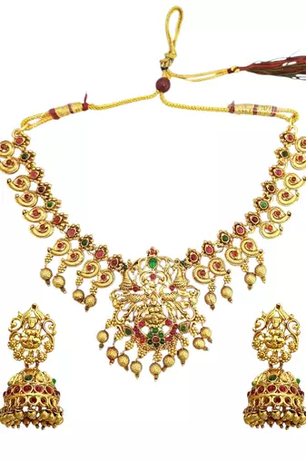 Traditional gold plated temple necklace set