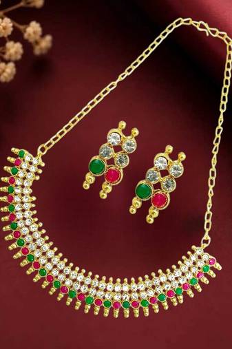 Multicolor classy gold plated necklace set