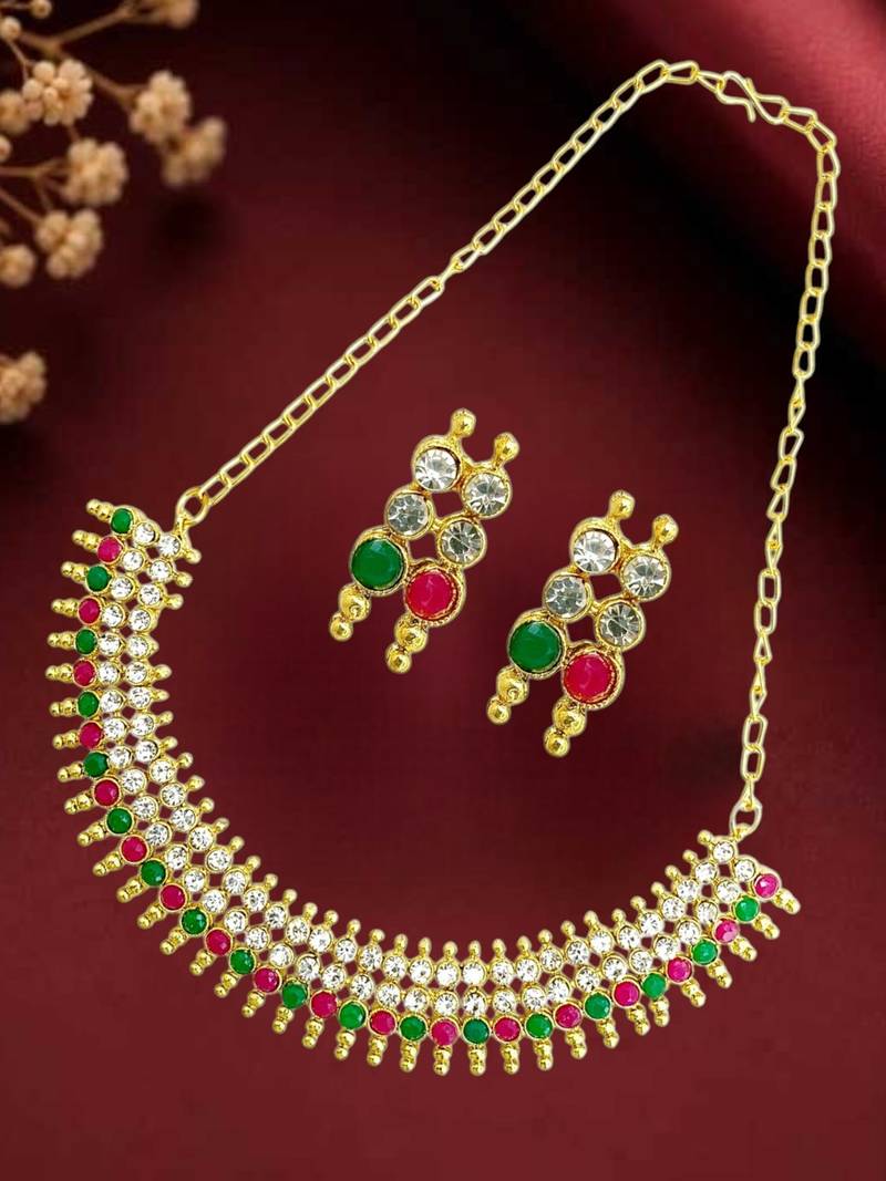 Multicolor classy gold plated necklace set