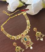 Gold plated rajwadi matte finish necklace set