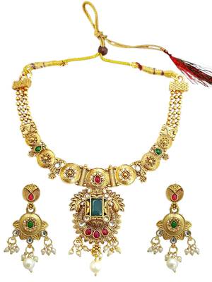 Gold plated rajwadi matte finish necklace set 2