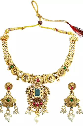 Gold plated rajwadi matte finish necklace set