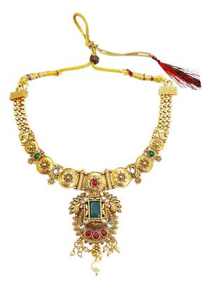 Gold plated rajwadi matte finish necklace set 3