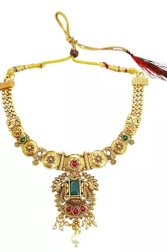 Gold plated rajwadi matte finish necklace set