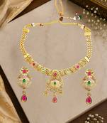 Gold plated kundan meenkari rajwadi necklace set