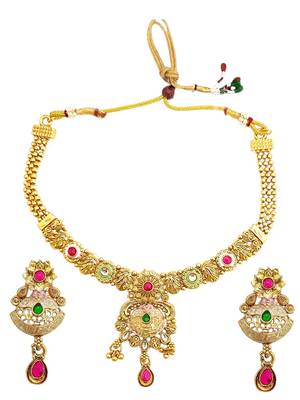 Gold plated kundan meenkari rajwadi necklace set 2