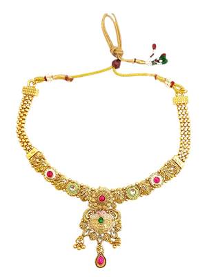 Gold plated kundan meenkari rajwadi necklace set 3