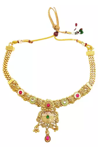 Gold plated kundan meenkari rajwadi necklace set