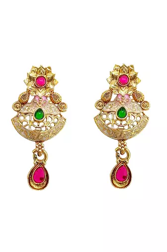 Gold plated kundan meenkari rajwadi necklace set