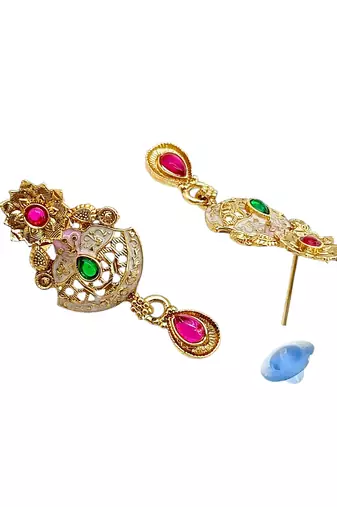 Gold plated kundan meenkari rajwadi necklace set