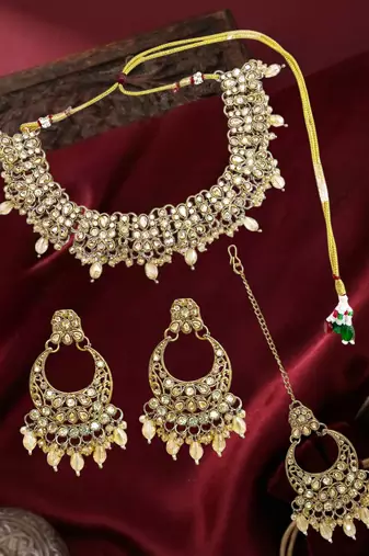 Antique gold plated champagne cz necklace set