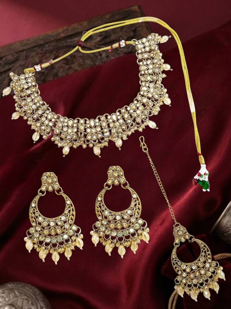 Antique gold plated champagne cz necklace set