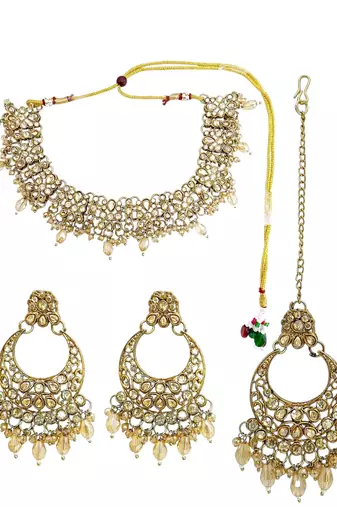 Antique gold plated champagne cz necklace set