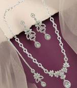 Silver plated american diamond leafy necklace set