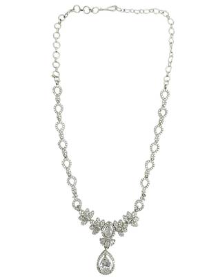 Silver plated american diamond leafy necklace set 3