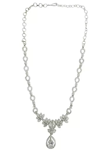 Silver plated american diamond leafy necklace set