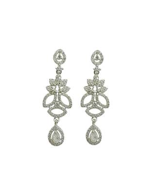 Silver plated american diamond leafy necklace set 4