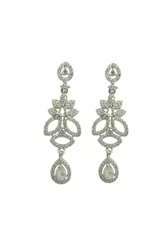 Silver plated american diamond leafy necklace set