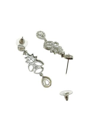 Silver plated american diamond leafy necklace set 5