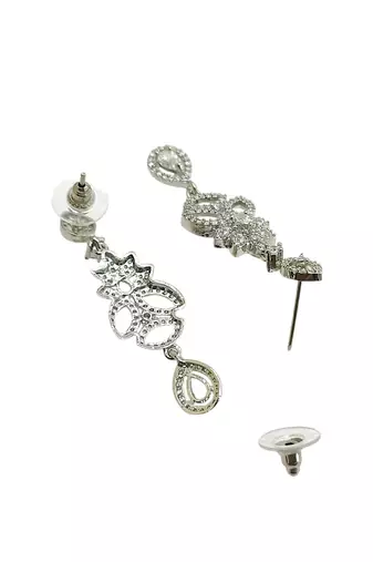 Silver plated american diamond leafy necklace set