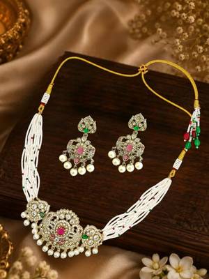 Mehandi gold plated cz multi stand necklace set 1