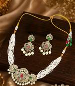 Mehandi gold plated cz multi stand necklace set