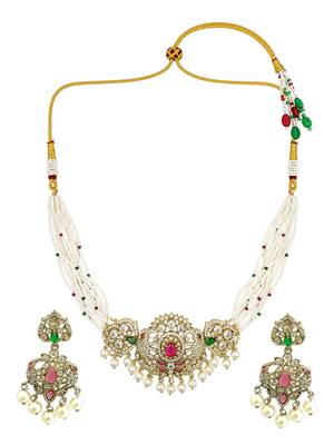 Mehandi gold plated cz multi stand necklace set 2