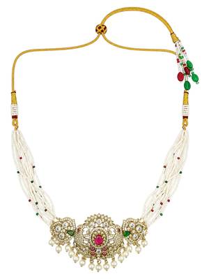 Mehandi gold plated cz multi stand necklace set 3
