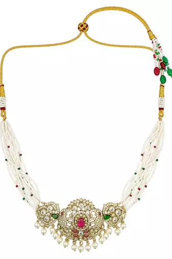 Mehandi gold plated cz multi stand necklace set