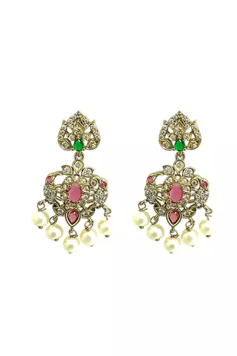 Mehandi gold plated cz multi stand necklace set