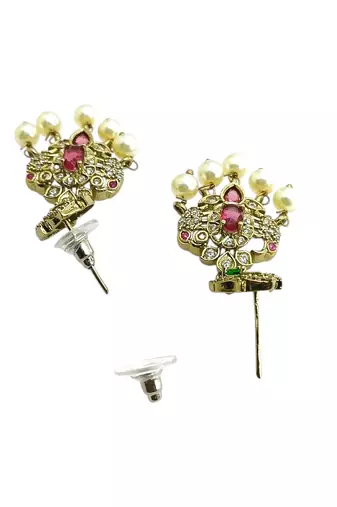 Mehandi gold plated cz multi stand necklace set