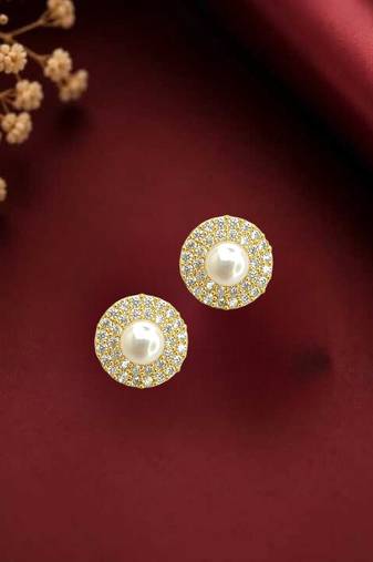 Gold plated cz halo design stud earrings