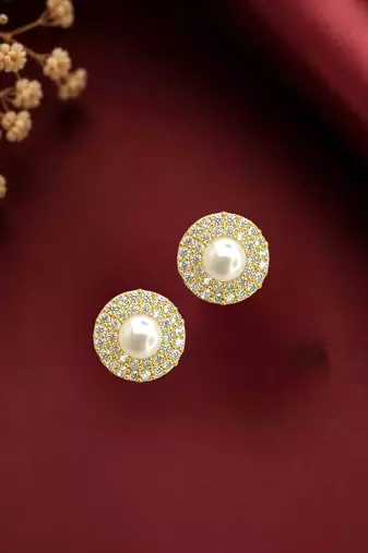 Gold plated cz halo design stud earrings