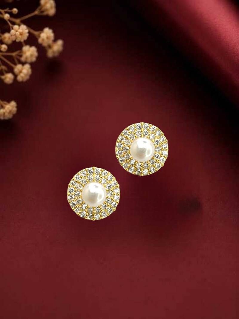 Gold plated cz halo design stud earrings