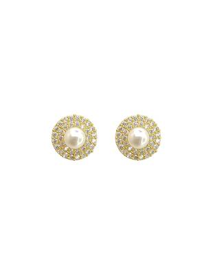 Gold plated cz halo design stud earrings 2