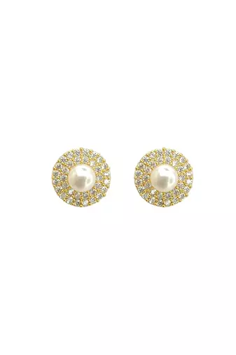 Gold plated cz halo design stud earrings