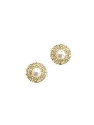 Gold plated cz halo design stud earrings 4