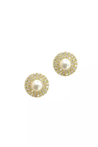 Gold plated cz halo design stud earrings