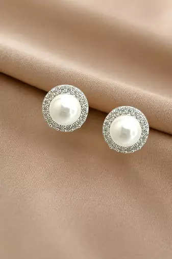 Silver plated cz halo design stud earrings