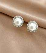 Silver plated cz halo design stud earrings