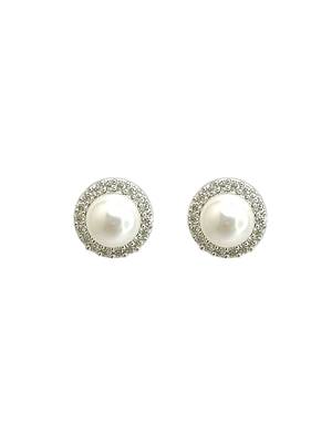 Silver plated cz halo design stud earrings 2